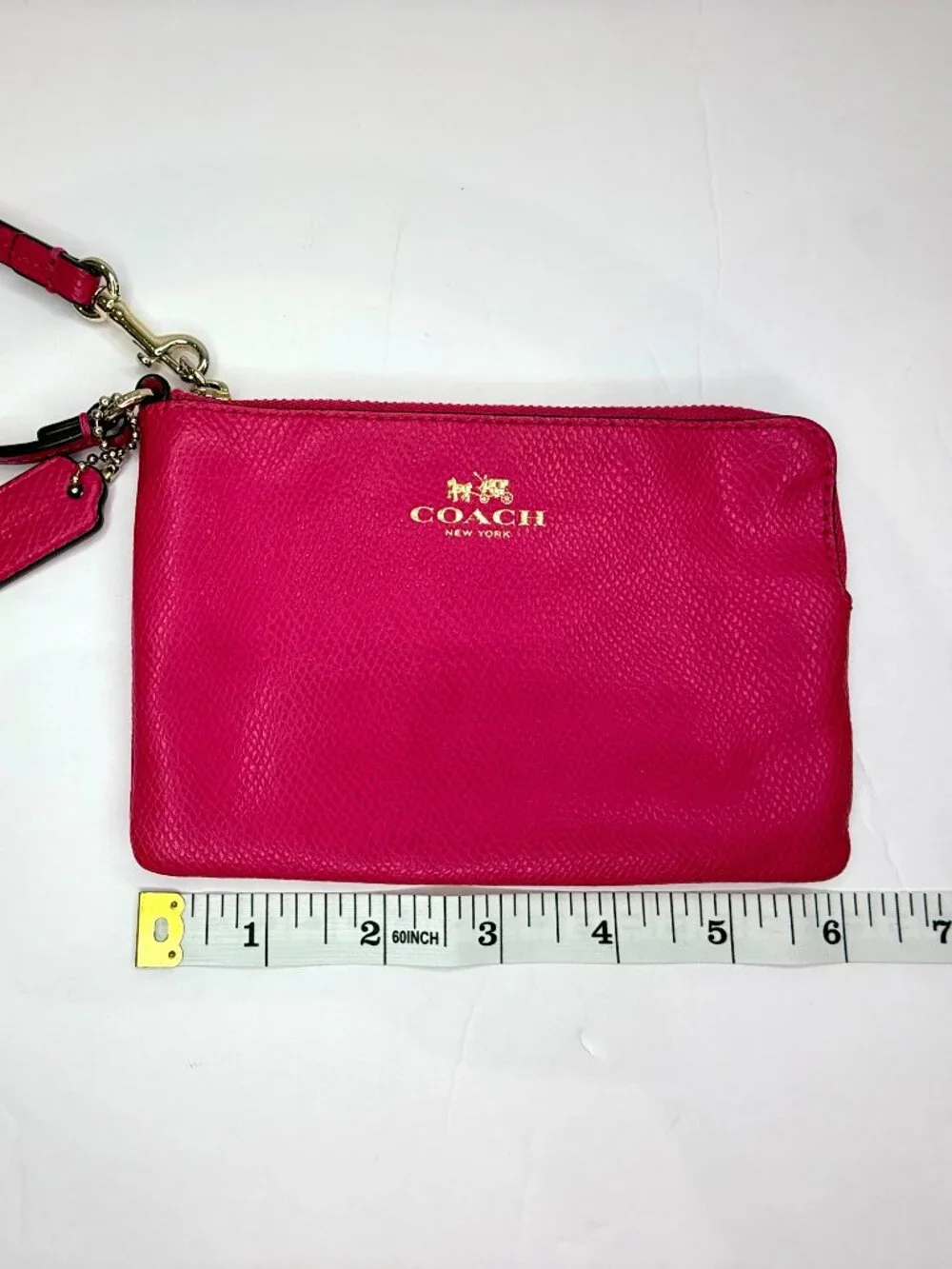 Coach Hot Pink Saffiano Leather Wristlet Wallet - Zip Pouch Clutch | HOT PINK